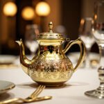 Hand-Engraved Gold Moroccan Teapot – Brass, Traditional Design